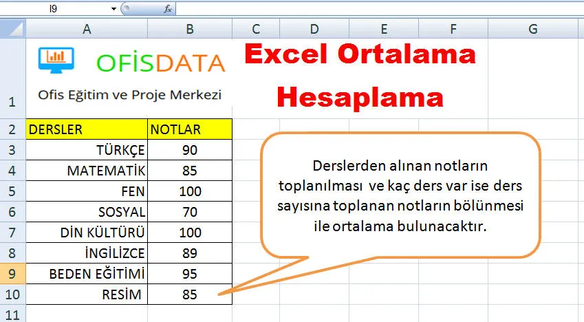 Excel Ortalama Hesaplama FOTO: Excel Ortalama Hesaplama