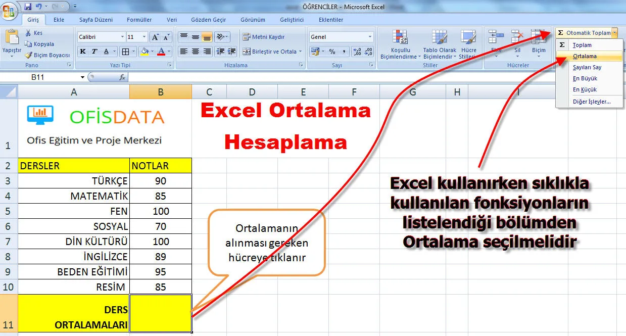 Excel Ortalama Hesaplama FOTO: Excel Ortalama Hesaplama