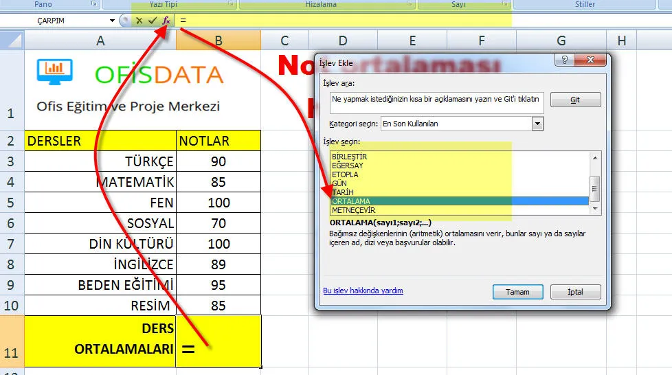 Excel Ortalama Hesaplama FOTO: Excel Ortalama Hesaplama