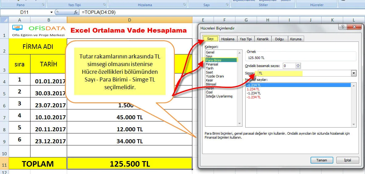 Excel Ortalama Vade Hesaplama FOTO: Excel Ortalama Vade Hesaplama