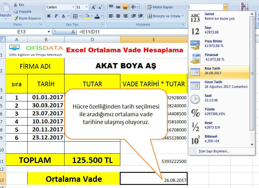 Excel Ortalama Vade Hesaplama FOTO: Excel Ortalama Vade Hesaplama