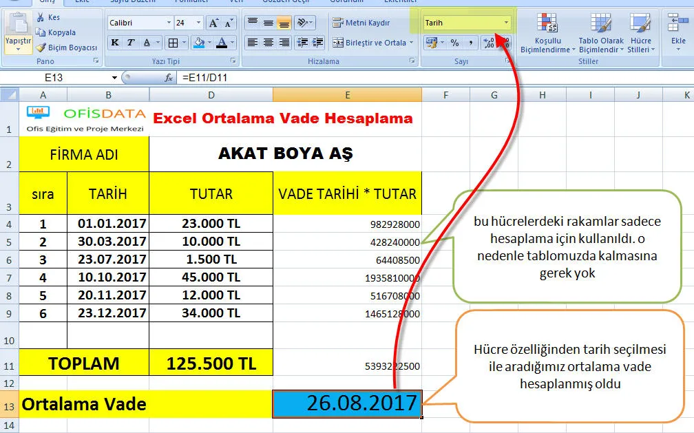 Excel Ortalama Vade Hesaplama FOTO: Excel Ortalama Vade Hesaplama