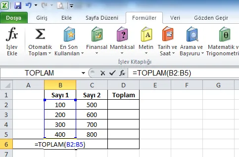 1.Seçenek FOTO: Excel Otomatik Toplama