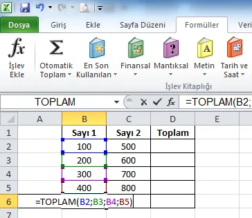 2.Seçenek FOTO: Excel Otomatik Toplama