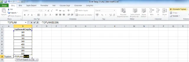 Excel Sütun Toplama FOTO: Excel Otomatik Toplama