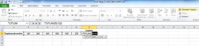 Excel Satır Toplama FOTO: Excel Otomatik Toplama