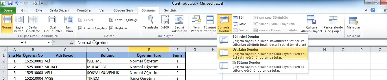 Excel'de Satır Sabitleme FOTO: Excel'de Satır Sabitleme