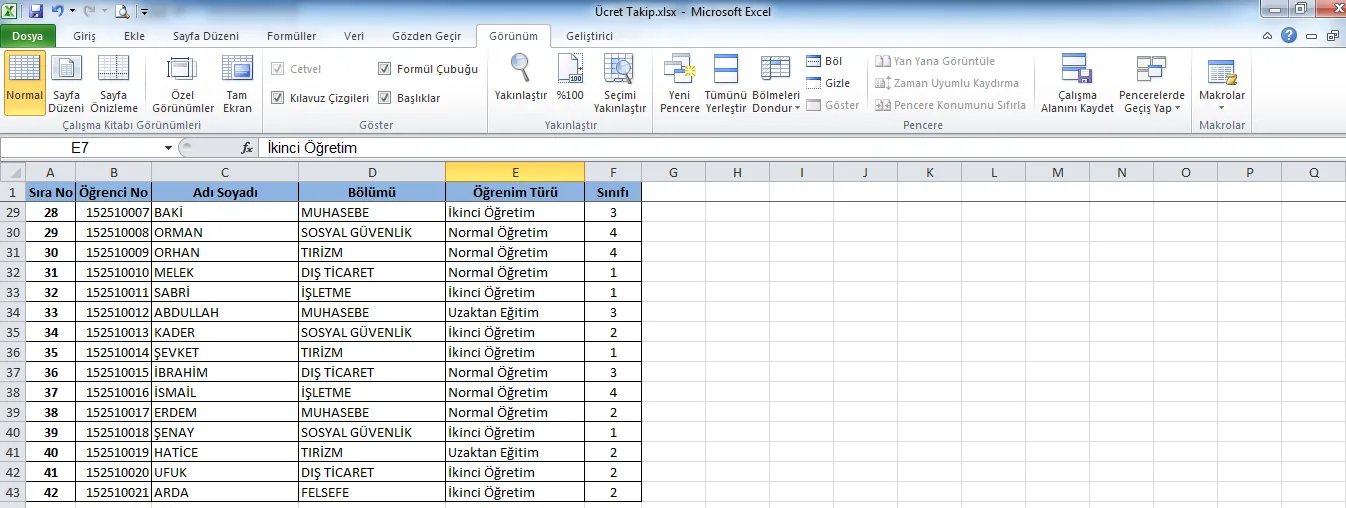 Excel'de Satır Sabitleme FOTO: Excel'de Satır Sabitleme