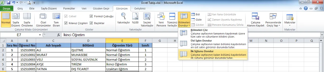 Excel'de Satır Sabitleme FOTO: Excel'de Satır Sabitleme