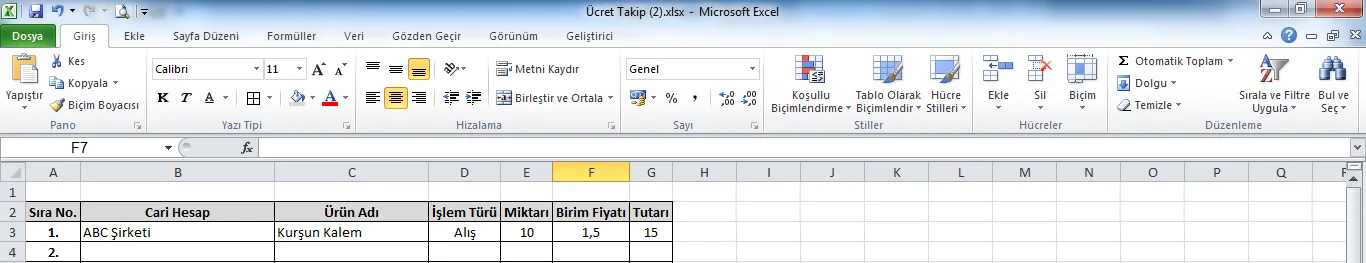 Araç Çubuğu FOTO: Excel Sınav Soruları ve Cevapları