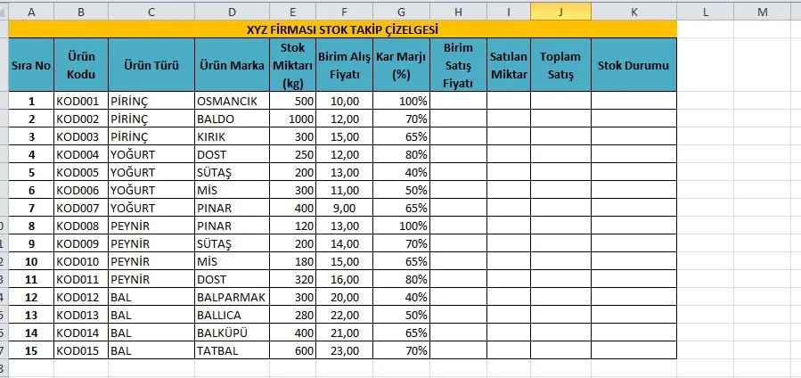 Excel Stok Takip FOTO: Excel Stok Takip