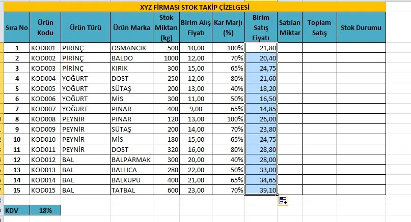 Excel Stok Takip FOTO: Excel Stok Takip