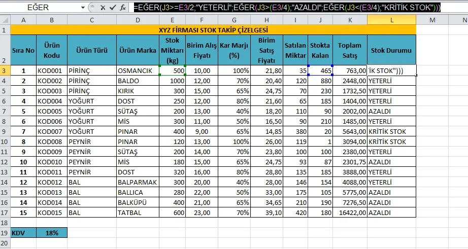 Excel Stok Takip FOTO: Excel Stok Takip