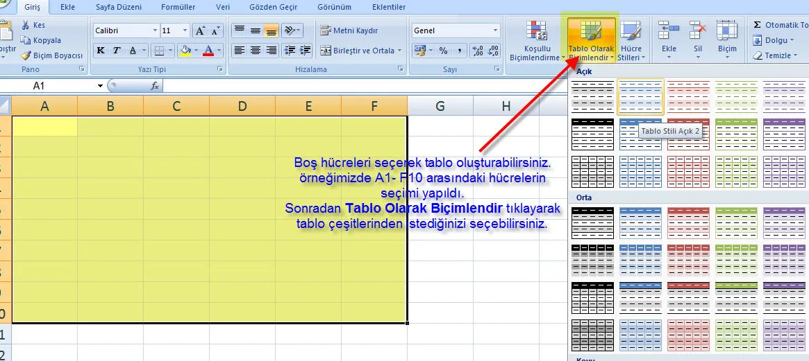 Excel Tablo Örnekleri FOTO: Excel Tablo Örnekleri