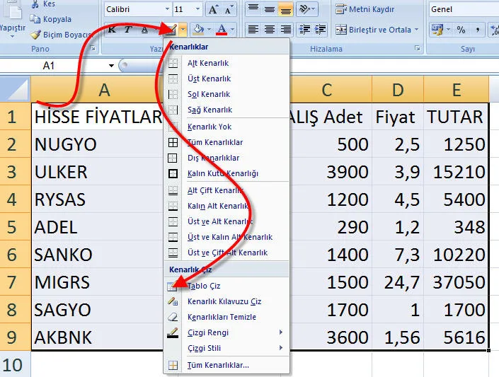 Excel Tablo Örnekleri FOTO: Excel Tablo Örnekleri