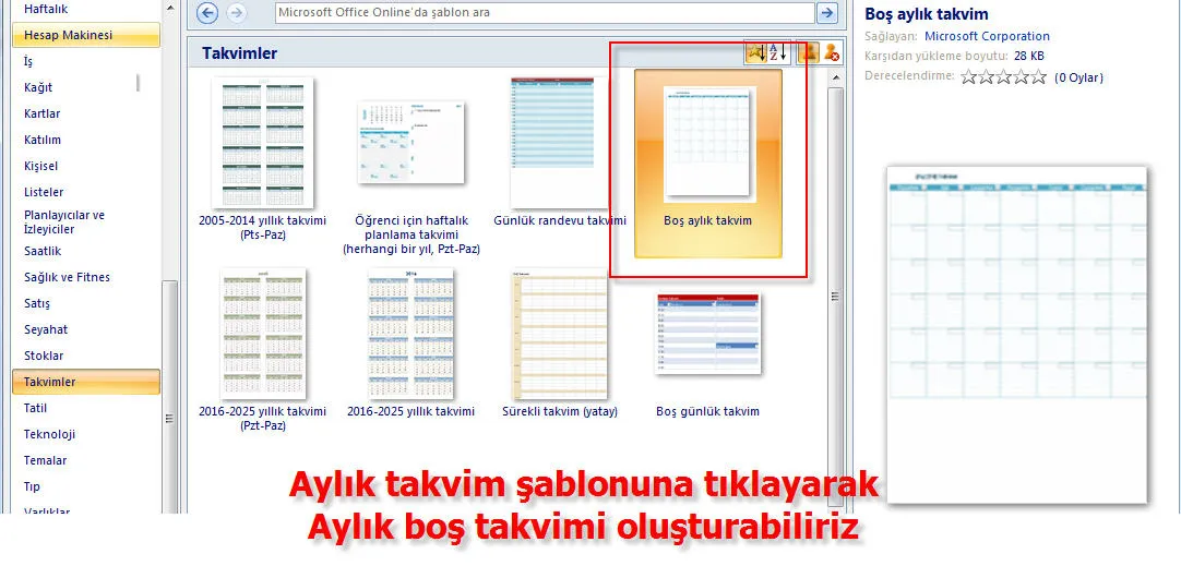 Excel Takvim FOTO: Excel Takvim