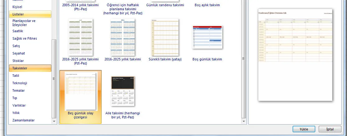 Excel Takvim FOTO: Excel Takvim