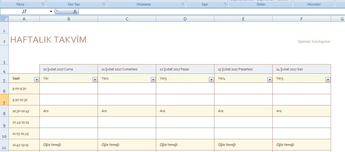 Excel Takvim FOTO: Excel Takvim