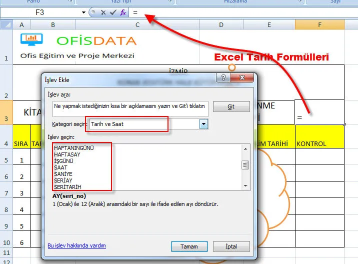 Excel Tarih Formülleri FOTO: Excel Tarih Formülleri
