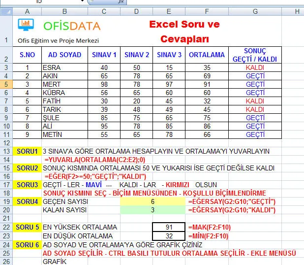Excel Test Soruları FOTO: Excel Test Soruları