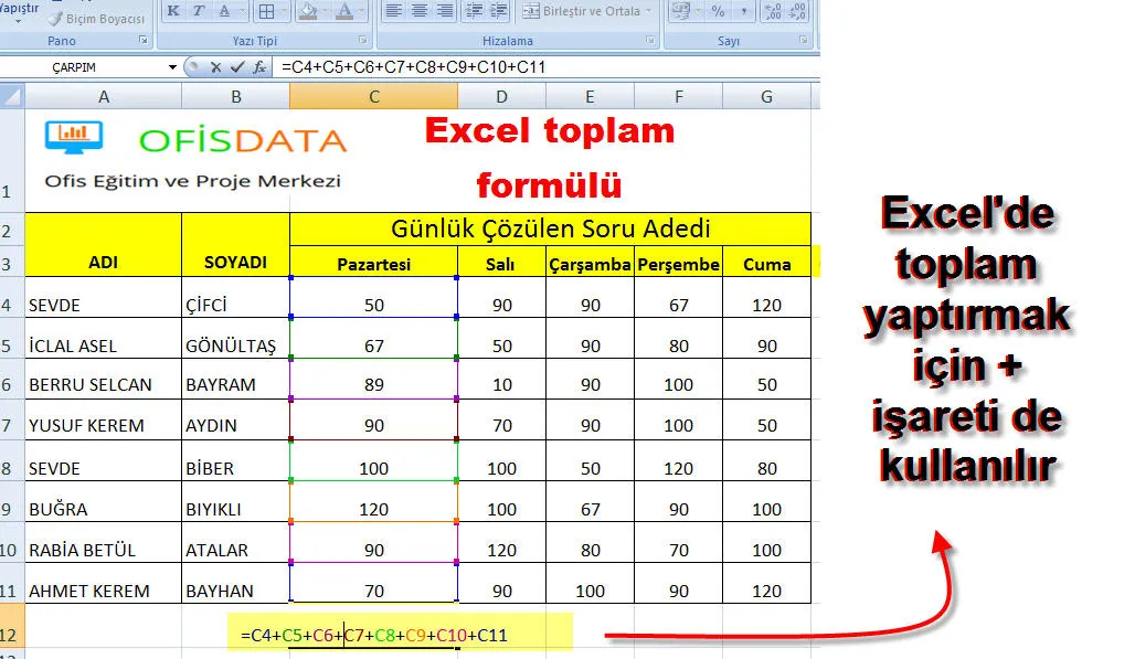Excel Toplama Formülleri FOTO: Excel Toplama Formülleri