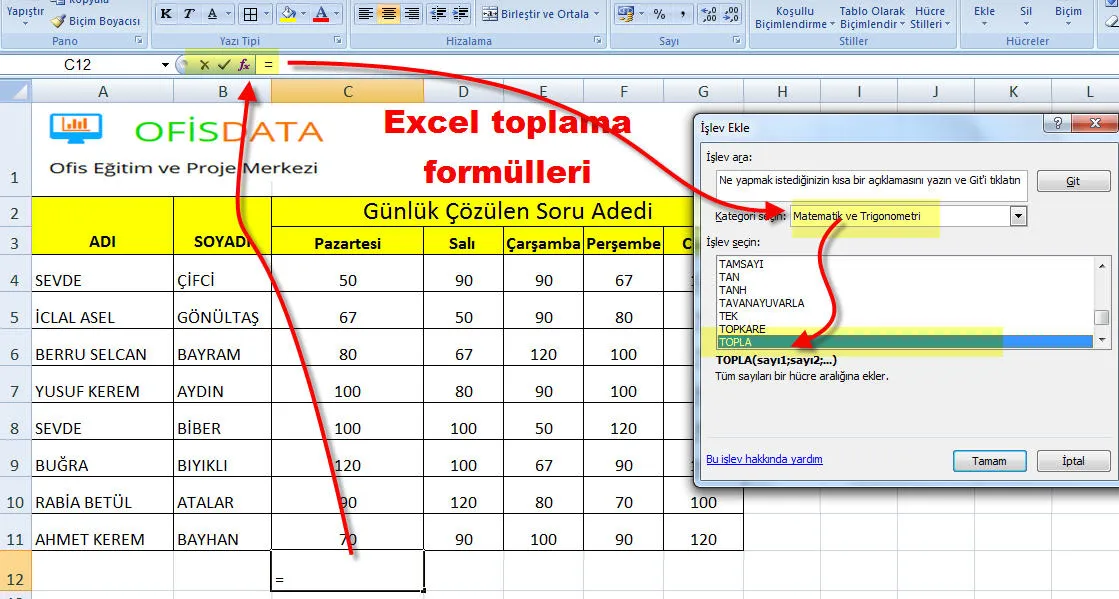 Excel Toplama Formülleri FOTO: Excel Toplama Formülleri