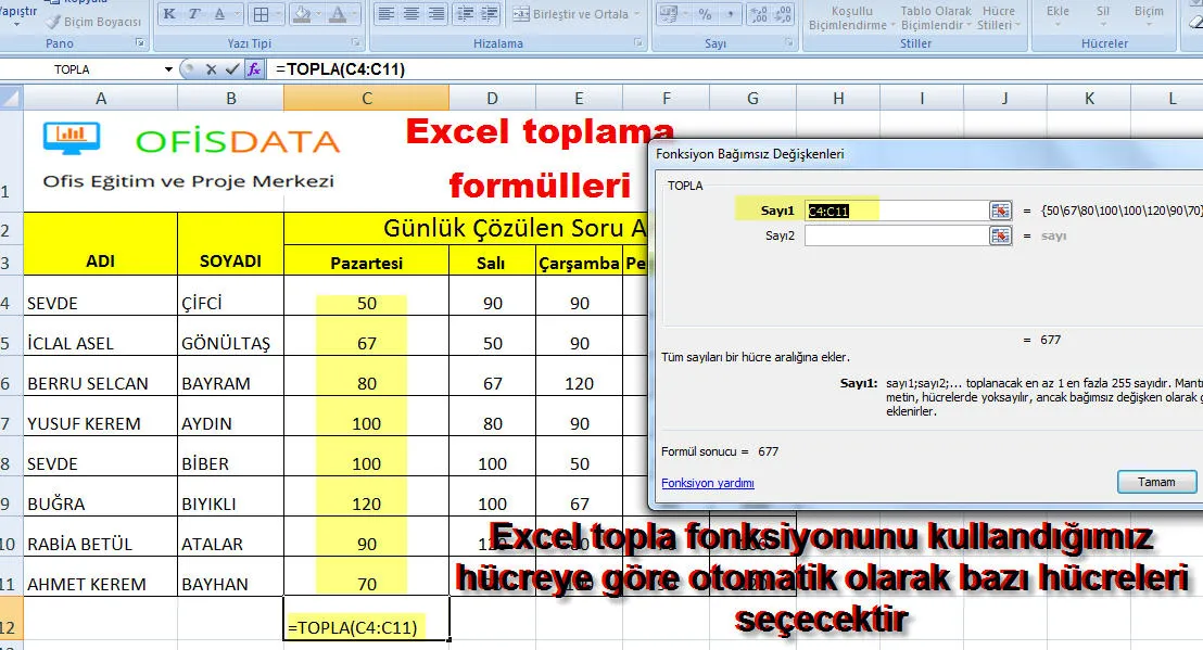 Excel Toplama Formülleri FOTO: Excel Toplama Formülleri