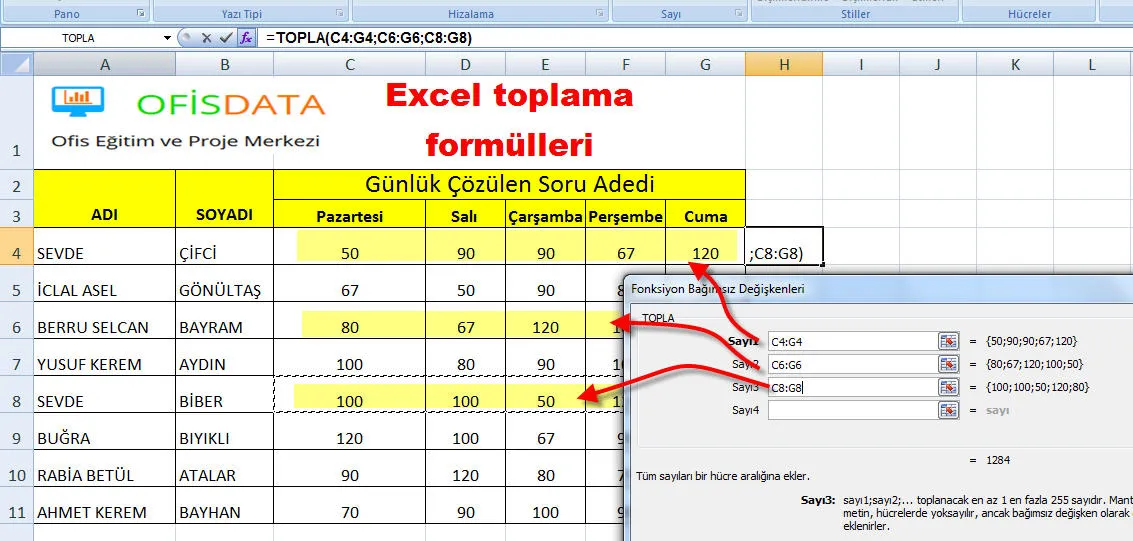 Excel Toplama Formülleri FOTO: Excel Toplama Formülleri