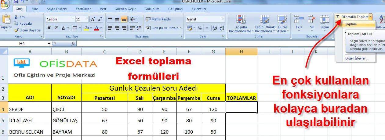 Excel Toplama Formülleri FOTO: Excel Toplama Formülleri