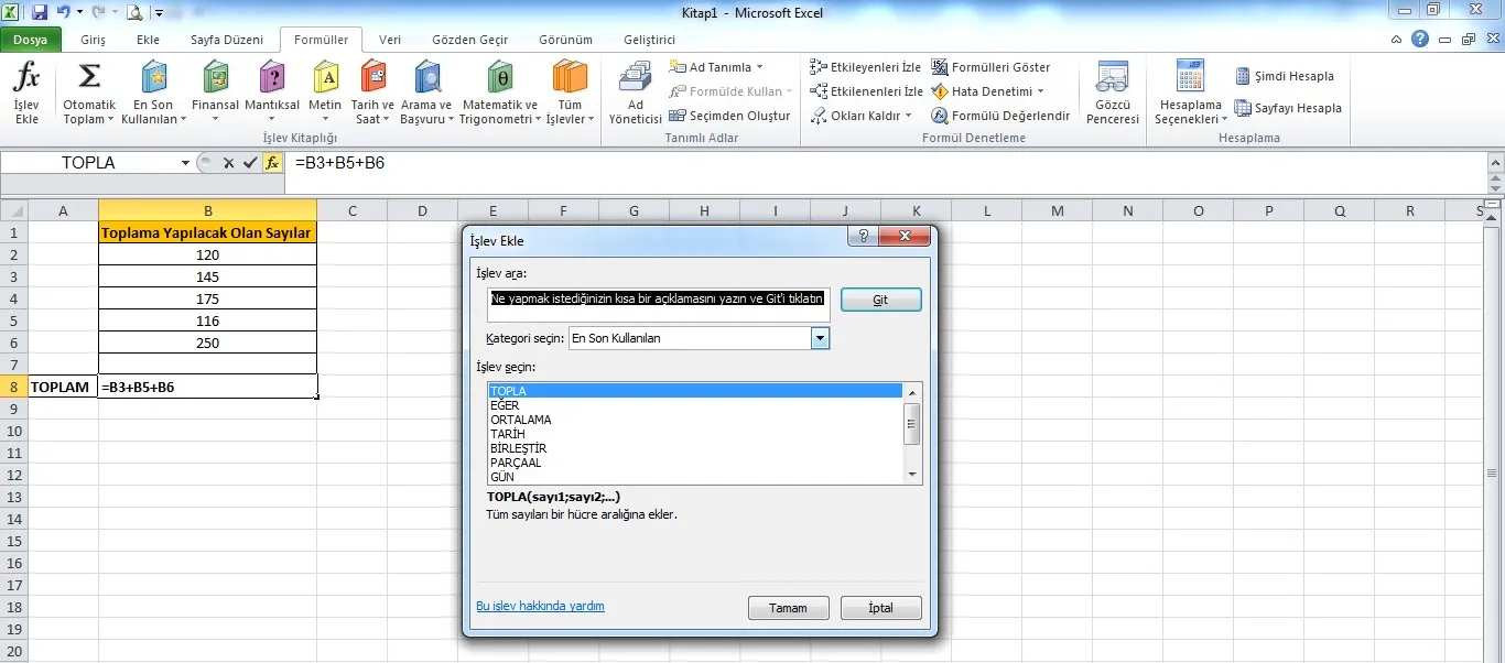 Excel Toplama İşlemi FOTO: Excel Toplama İşlemi