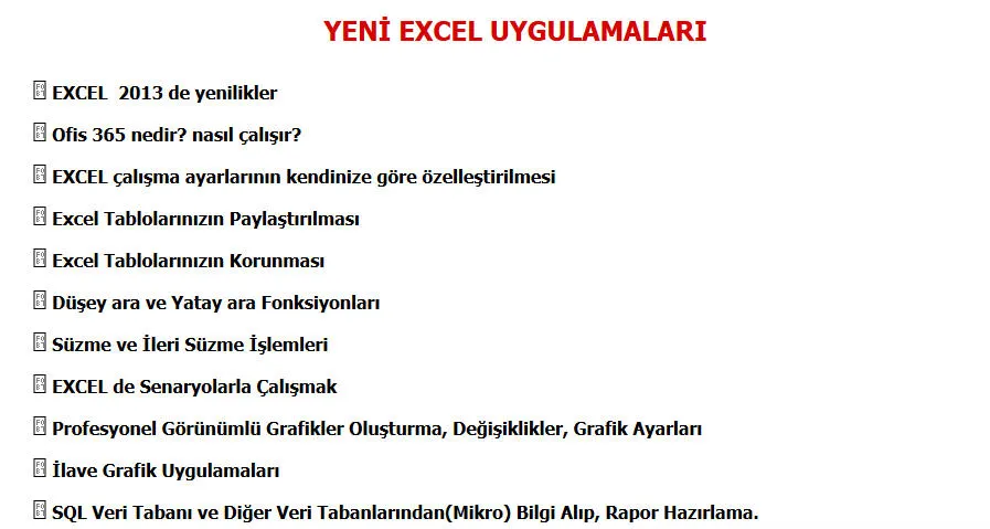 Excel Uygulamaları FOTO: Excel Uygulamaları