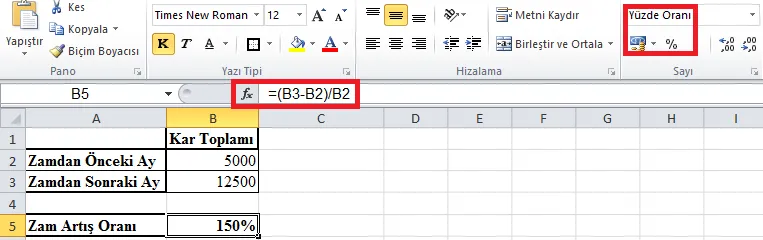 Excel Yüzde Hesaplama FOTO: Excel Yüzde Hesaplama