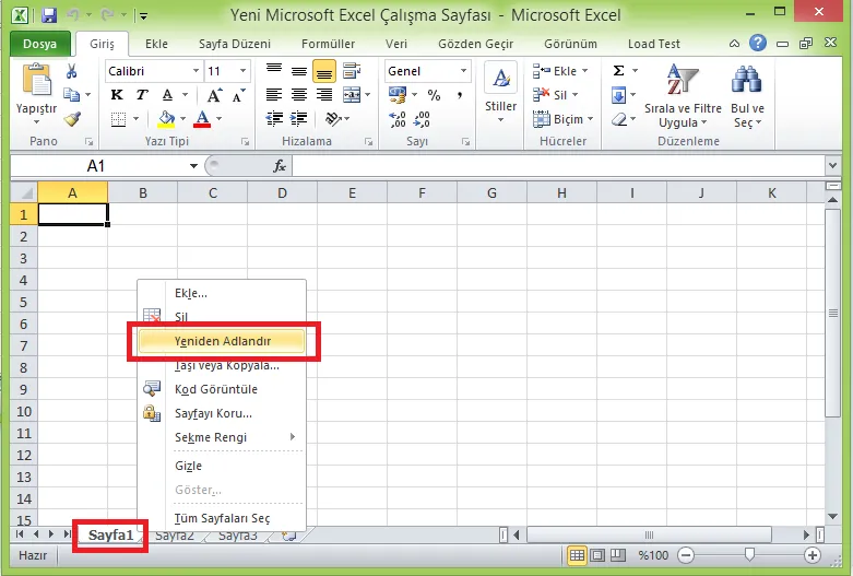 Excel Sayfa Adı Değiştirme FOTO: Excel Sayfa Adı Değiştirme