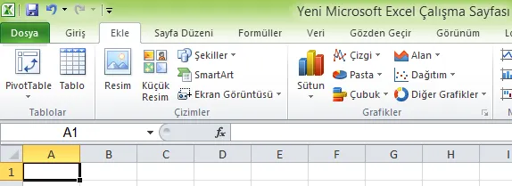 Excel Ekle Menüsü FOTO: Excel Ekle Menüsü