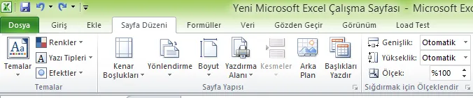 Excel Sayfa Düzeni Menüsü FOTO: Excel Sayfa Düzeni Menüsü