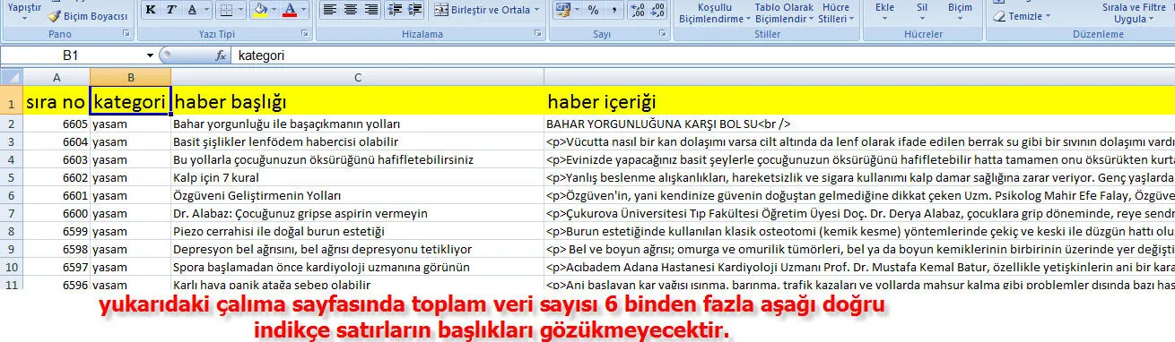 Excelde Satır Sabitleme FOTO: Excelde Satır Sabitleme