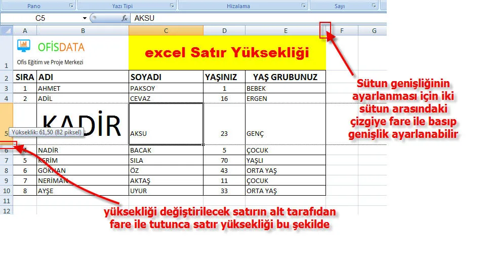 Excelde Satır Sabitleme FOTO: Excelde Satır Sabitleme