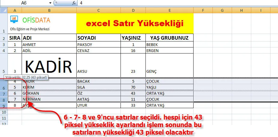 Excelde Satır Sabitleme FOTO: Excelde Satır Sabitleme