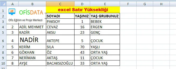 Excelde Satır Sabitleme FOTO: Excelde Satır Sabitleme