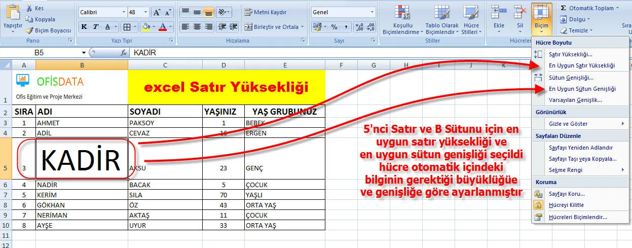 Excelde Satır Sabitleme FOTO: Excelde Satır Sabitleme