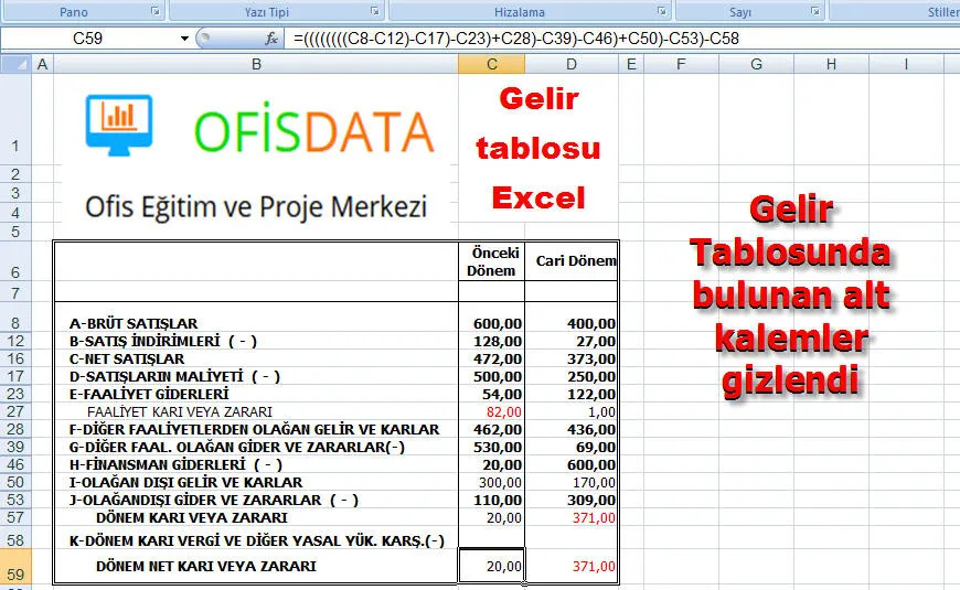 Gelir Tablosu Excel FOTO: Gelir Tablosu Excel