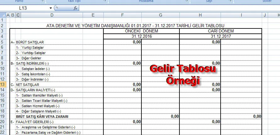 Gelir Tablosu Excel FOTO: Gelir Tablosu Excel
