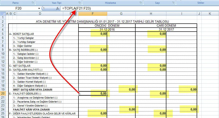 Gelir Tablosu Excel FOTO: Gelir Tablosu Excel