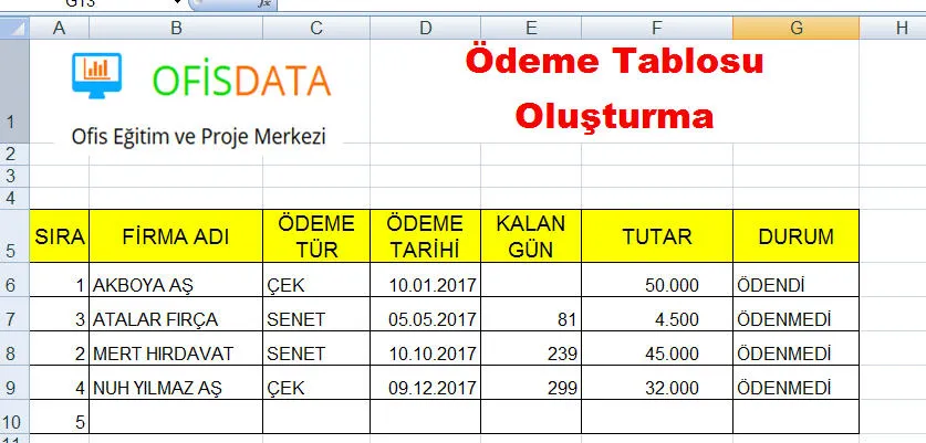 Gelir Tablosu Excel FOTO: Gelir Tablosu Excel