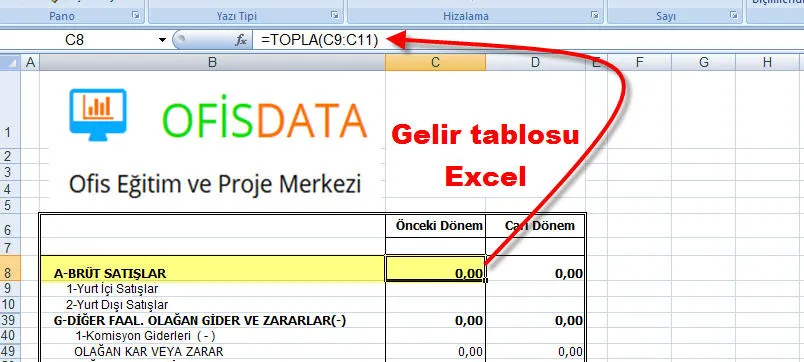 Gelir Tablosu Excel FOTO: Gelir Tablosu Excel
