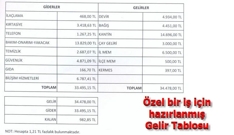 Gelir Tablosu Excel FOTO: Gelir Tablosu Excel