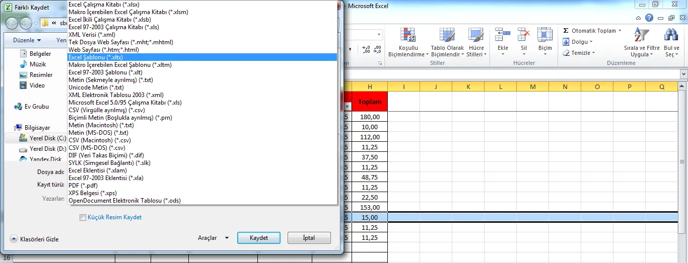 Excel de Şablon Olarak Kaydetme FOTO: Hazır Excel Şablonları