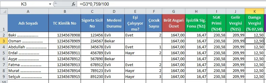 Maaş Bordrosu Excel FOTO: Maaş Bordrosu Excel