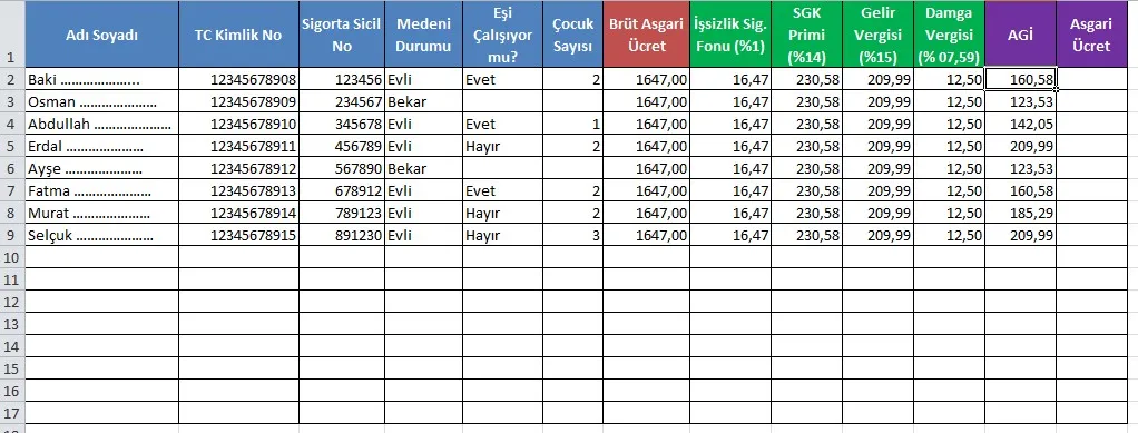 Maaş Bordrosu Excel FOTO: Maaş Bordrosu Excel