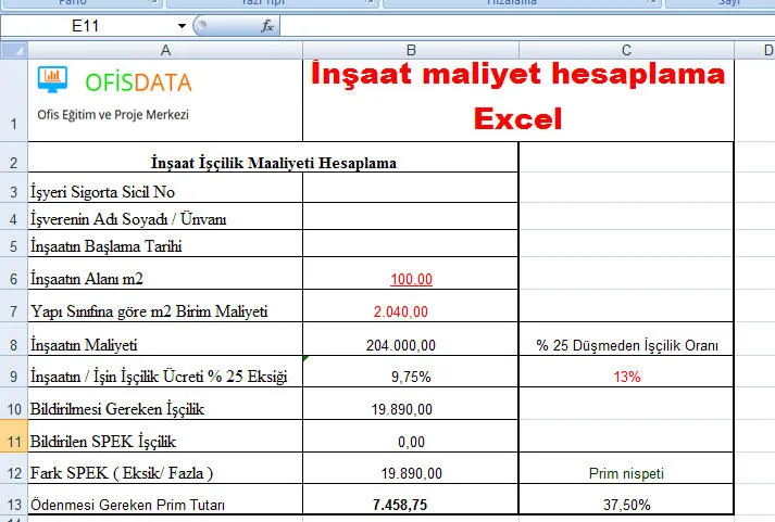 Maliyet Hesaplama Excel FOTO: Maliyet Hesaplama Excel